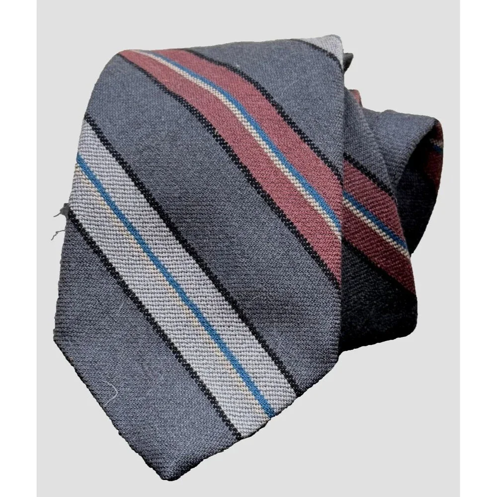 Pierre Cardin Vintage 60s 70s Wool Neck Tie Gray Burgundy Stripe Italy Made 56x3